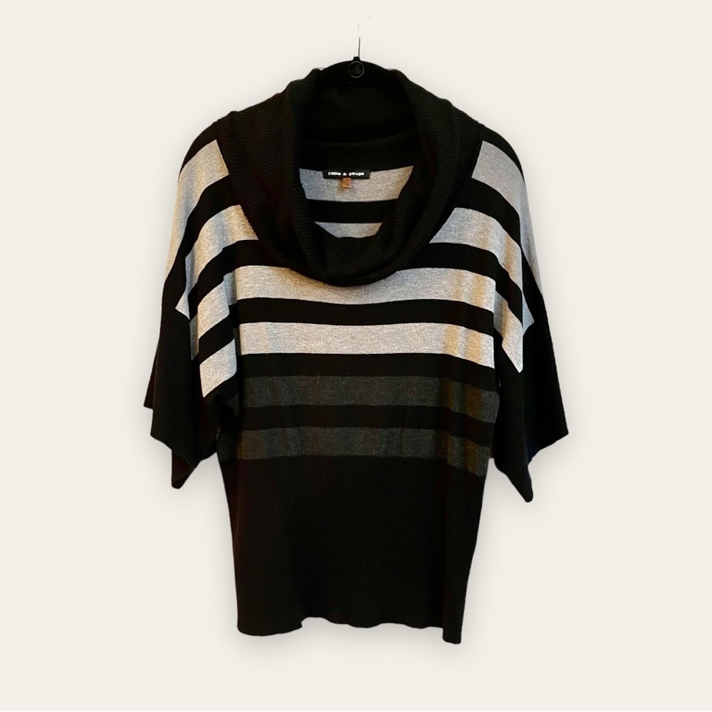CABLE & GAUGE, CLASSY, BLACK & GREY TOP. COWL NECK. DROP SLEEVES. SIZE M.